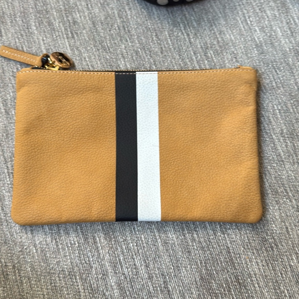 Clare V NWT camel nuback wallet clutch black & white stripes